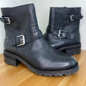 NEW LUCKY BRAND TAINI Black Leather Moto Boots Women’s Size 11